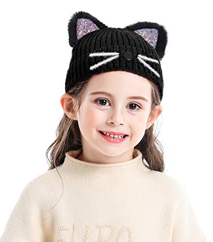 Bellady Kid Girl Hat Cute Cat Ear Beanie Cap Warm for Fall Winter,Child_Black