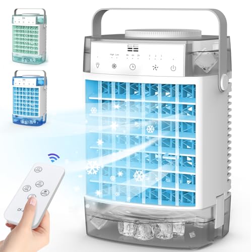 Portable Air Conditioners, Air Cooler Evaporative Personal Mini AC with Remoter, 3 Wind Speed, 2-4-8H Timer, 3 Modes, Colorful Night Light, Portable AC for Room, Car, Bedroom
