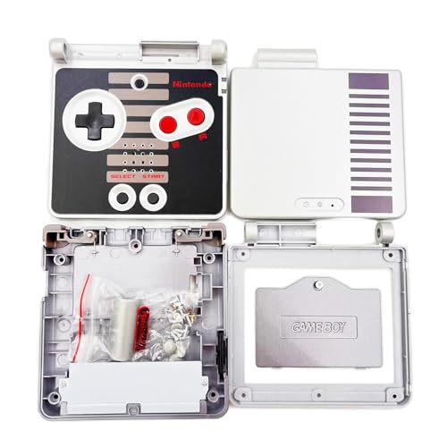 Sunvalley Limited NES Grey GBASP Extra Housing Case Shells Full Set Replacement, Compatible with for Nintendo Entertainment System Gameboy Advance GBA SP Console, Enclosure + Protective Screen/Tools