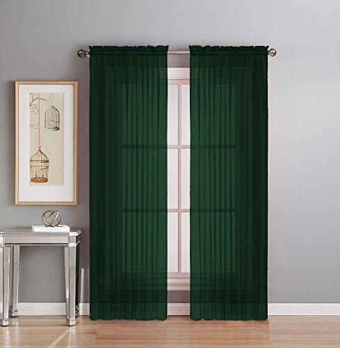 Interior Trends 2 Piece Fully Stitched Sheer Voile Window Panel Curtain Drape Set (84' Long, Hunter Green)
