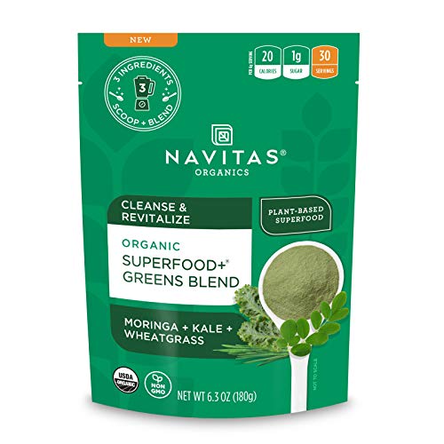 Navitas Organics Superfood+ Greens Blend for Detox Support (Moringa + Kale + Wheatgrass), 6.3oz Bag, 30 Servings — Organic, Non-GMO, Vegan, Gluten-Free, Keto & Paleo.