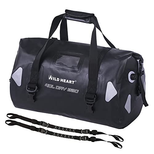 Wild Heart Waterproof Travel Duffel Bag PVC500D Double-Bottom with Rope Straps and Inner Pocket 40L 66L 100L(100L Black)