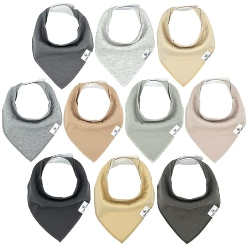 Diaper Squad 10-Pack Organic Baby Bandana Drool Bibs - Baby Bibs for Girls, Boy, Unisex Soft Cotton Teething Bandana Bibs (Neutral)