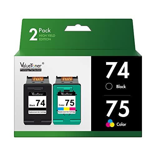 Valuetoner Remanufactured Ink Cartridge Replacement for HP 74 75 Ink cartridges Combo Pack CC659FN CB335WN CB337WN for OfficeJet J5700 J6400 PhotoSmart C4200 C4300 C4400 C4500 C5200 C5500 D5300 2 Pack