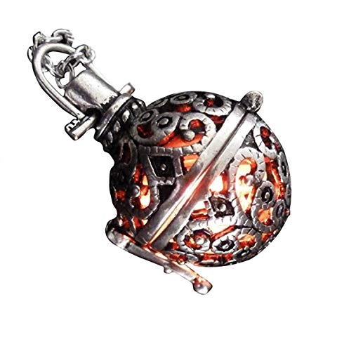 UMBRELLALABORATORY Steampunk FIRE necklace - pendant Glow locket - GREAT GIFTS for women, Mother, Father, cute magical jewelry-silver red