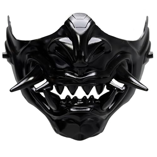 BEYOND MASQUERADE B Oni Samurai Mask Half Face Japanese Warrior Mask Demon Dragon Hannya Cosplay Character Masks Novelty Halloween Party Costume Cosplay Prop (Black)