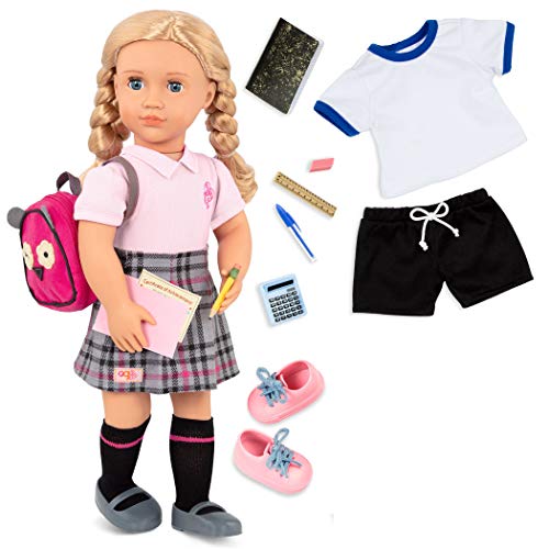 Our Generation Hally Doll – Soft 18-inch Fashion Doll with Holiday Clothing Accessories – Unique Grey-Blue Eyes and Curly Blonde Hair