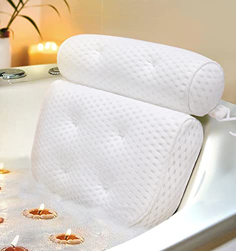 Bath Pillow, Bathtub Pillow with Anti-Slip Suction Cups, 4D Mesh Soft Spa Bath Tub Pillow Headrest, Bath Pillows for Tub with Neck and Back Support Fits Bathtub Spa Tub Jacuzzi, Fathers Day Dad Gifts