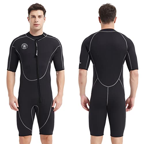 Lemorecn Wetsuits Mens Front Zip Neoprene 3mm Shorty Diving Suit(3016black-L)