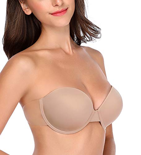 HANSCA Women’s Backless Strapless Push Up Bra Thick Padded Sticky Underwired Bras Self Adhesive(Nude,B)