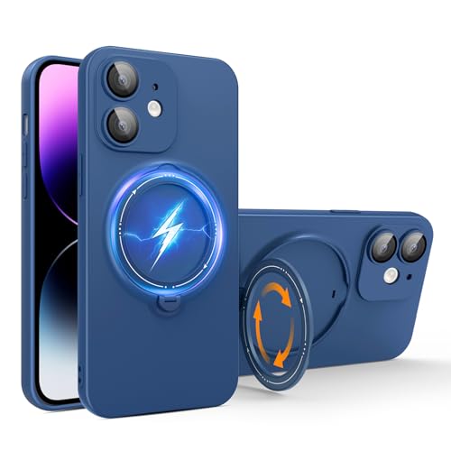 SKYLMW Rotatable Ring Stand Case for iPhone 11 [Compatible with Magsafe] Matte Luxury Soft Metallic Luster Design with Camera Lens Protector Slim Phone Case for Women Men,Blue