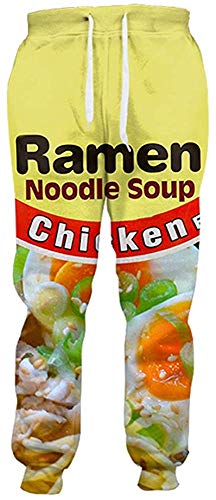 Keasmto 3D Ramen Chicken Noodle Soup Beef Pant for Men Women Cotton Pants Cute Chicken-X-Large