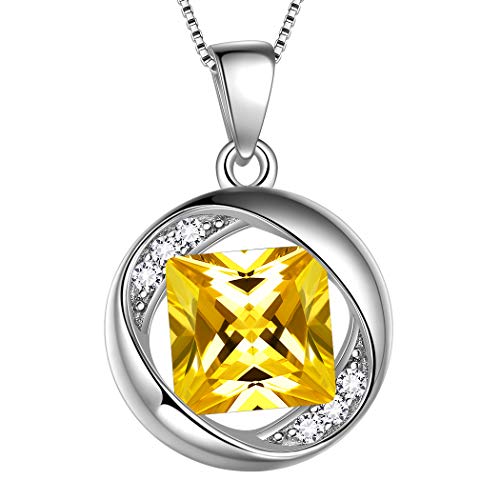 Aurora Tears November Birthstone Pendant Necklace Women 925 Sterling Silver Round Birthstones Created Citrine Yellow Crystal Nov. Birth Stone Jewelry Girls Birthday Gift DP0029N