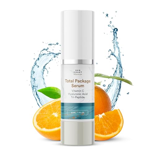 Sun Coast Sciences - Total Package Serum, All-In-One Vitamin C, Hyaluronic Acid, Peptides Serum For Face, Anti-Aging Facial Super Serum for Wrinkles, Brightening, Dark Spots - 1 fl oz