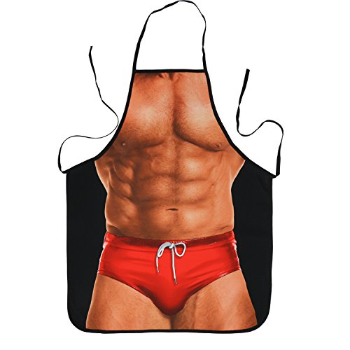 Landisun Apron Kitchen Chef Cooking Gag Gift 1 Piece of Creative Funny Grilling Baking (Macho Muscle Man)