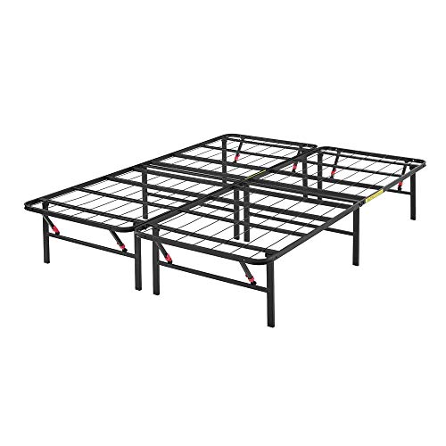 Amazon Basics Foldable Metal Platform Bed Frame with Tool Free Setup, 14 Inches High, Sturdy Steel Frame, No Box Spring Needed, Queen, Black