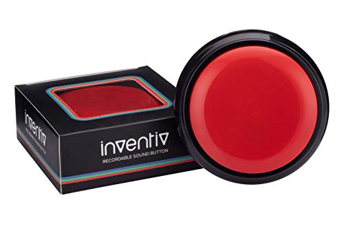 Inventiv 30 Second Custom Recordable Talking Button, Record & Playback Your Own Message, Quality Voice Sound Recorder - 15 Phrase Stickers Included (Red)