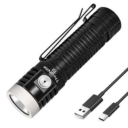 ThruNite T2 LED Rechargeable Flashlight, High 3757 Lumens, High-Performance XHP70 CoolWhite LED, USB Type C Fast Charging Bright Flashlight for Outdoor Activities, Indoor Use - Black CW