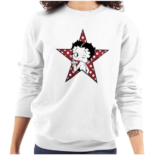 Brisco Brands Betty Boop Cartoon Blowing Kisses Women Crewneck Sweatshirt White
