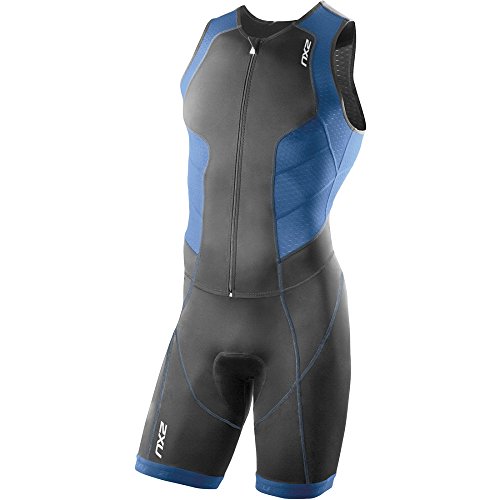 2XU Men's Full Zip Trisuit, Small, Charcoal/Pacific Blue