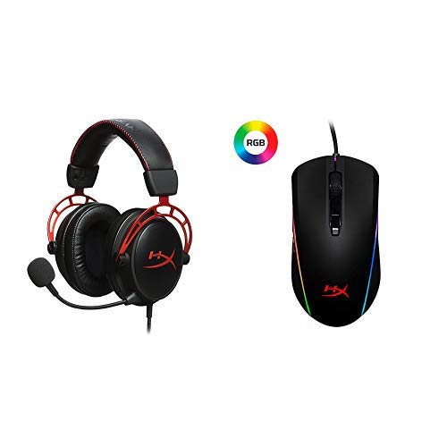 HyperX Cloud Alpha - Gaming Headset - Dual Chamber Drivers - Durable Aluminum Frame - Detachable Microphone and HyperX Pulsefire Surge - RGB Gaming Mouse, 360° RGB Light Effects & Macro Customization