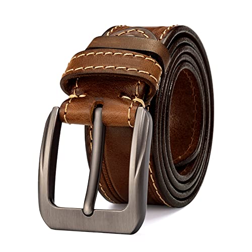 HOLMANSE Italian Full Grain Leather Belt Men Western Cowboy Belt for Jeans 1.5 Wide 7 Holes Gift Box Packaging