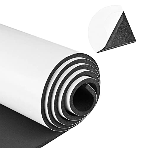 Neoprene Sponge Rubber Foam Sheets with Adhesive Backing, 12' x 60' x 1/4' Black Foam Roll Insulation Board Soundproof Neoprene Mat, Great for Cosplay Padding, DIY, Gaskets, Costume, Crafts