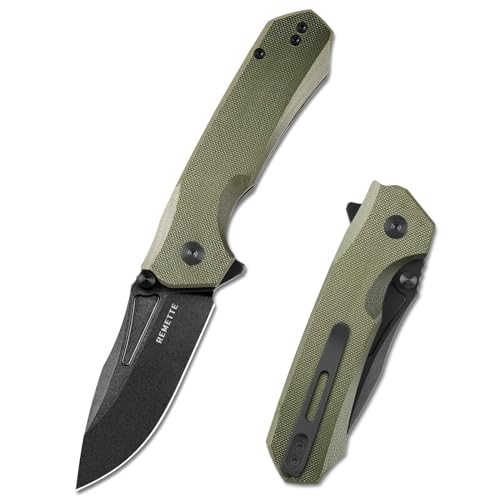 REMETTE Pocket Knife Rhino 0210, Folding EDC Knives, D2 Steel Blade Durable G10 Handle with Reversible Pocket Clip,Flip Sharp Work Camping Hiking Tactical Pocket Knife for Men Women