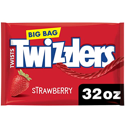 TWIZZLERS Twists Strawberry Flavored Licorice Style, Low Fat Candy Big Bag, 32 oz