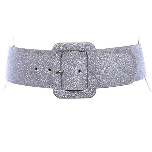 Women's Wide High Waist Glitter Fashion Leather Belt, Silver | S/M-32'