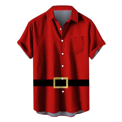 Zeiyignr Christmas Shirt Santa Claus Suit Adult Men Women Shirt Xmas Short Sleeve Hawaiian Shirts Casual Button Down Shirts Red