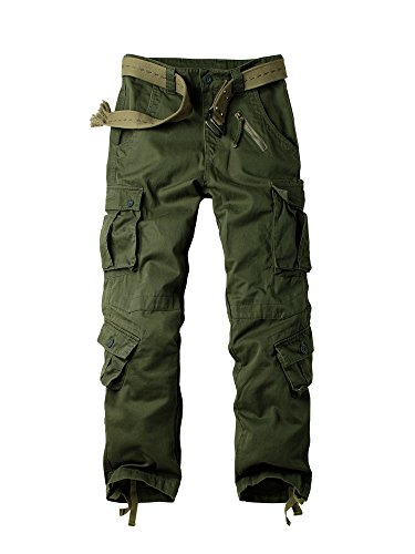 OCHENTA Men's Military Cargo Pants, 8 Pockets Combat Trousers #3357 Army Green 36
