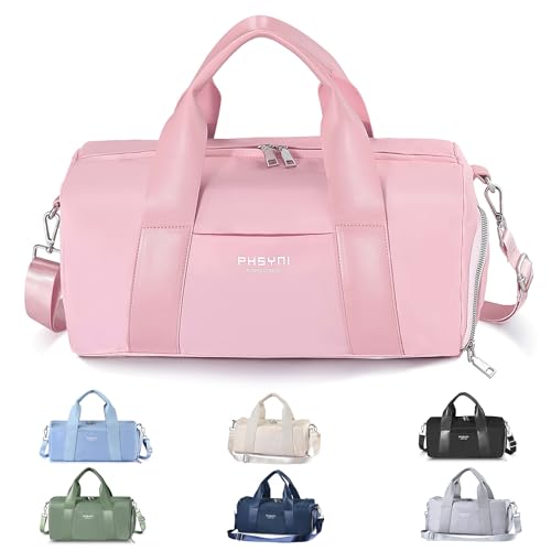 PHSYNI Compact Sports Gym Bag for Women Girls, Cute Mini Duffle Bag with Wet Pocket & Shoes Compartment, Personal Item Travel Workout Bag, 16'-Small, Pink