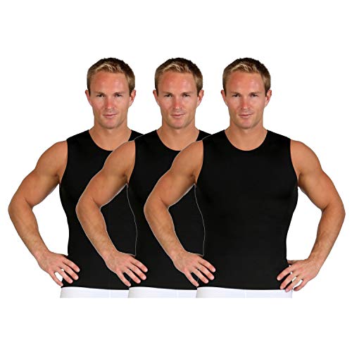 Insta Slim by ISPRO - Made in USA - Slimming Compression Shirt for Men Sleeveless Crewneck Body Shaper Undershirt Shapewear for Abdomen & Gynecomastia Control (Black, LG)