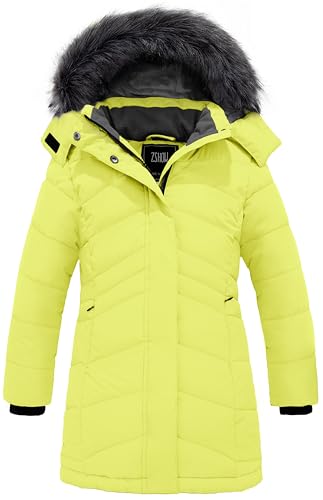 ZSHOW Girls' Long Parka Warm Winter Coat Soft Fleece Lined Thicken Puffer Jacket(Lemon Yellow,10-12)