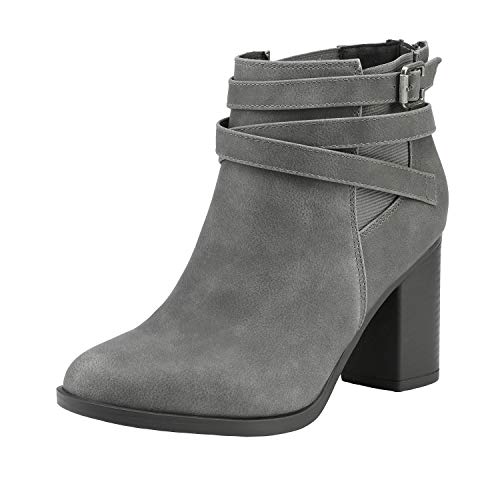 TOETOS Women's Chicago-03 Grey Faux Leather Pu Chunky Heel Ankle Boots Size 8.5 M US