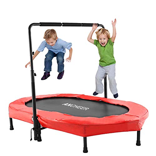 ANCHEER Foldable Trampoline, Mini Rebounder Trampoline with Adjustable Handle, Exercise Trampoline for Indoor/Garden/Workout Cardio, Parent-Child Twins Trampoline, Max Load 220lbs