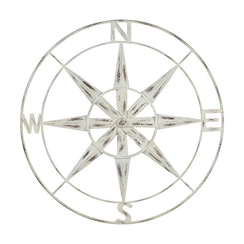 Stratton Home Decor Distressed White Compass Wall Décor, Extra Large