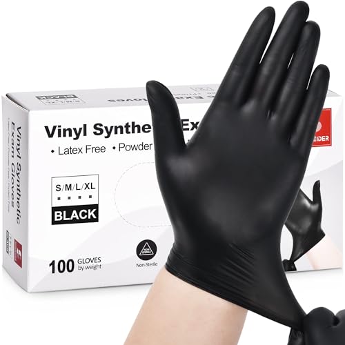 Schneider Black Vinyl Exam Gloves, 4mil, Disposable Latex-Free, Plastic Gloves for Medical, Cooking, Cleaning, and Food Prep, Sizes Medium