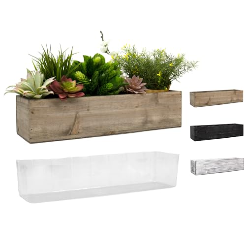 CYS EXCEL Brown Wooden Planter Box (17'x5' H:4') with Removable Plastic Liner | Multiple Colors Rustic Rectangle Indoor Decorative Box