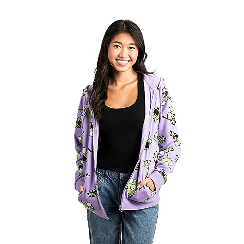 Bioworld Invader Zim Character All Over Print Adult Lavender Zip Up Hoodie