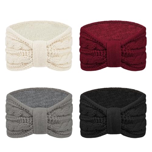 Chalier 4 Pack Winter Headbands for Women Knitted Ear Warmer Headband Crochet Bow Twist Head Wraps(01 Multicolor)