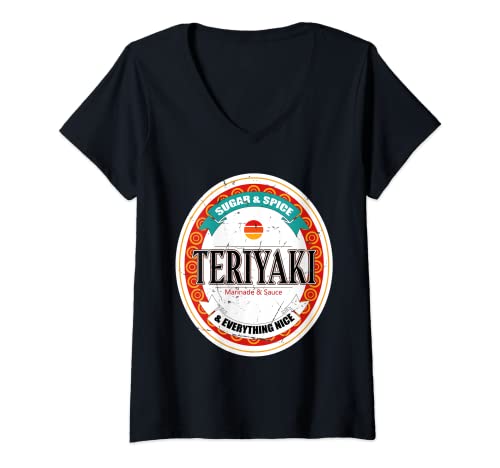 Womens Teriyaki Sauce Funny Japanese Sushi Halloween Costume V-Neck T-Shirt