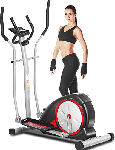 ANCHEER Elliptical Machine, Cross Trainers for Home with Pulse Rate Grips and LCD Monitor, 8 Resistance Levels Smooth Quiet Driven for Home Gym Office Workout 350LBS Weight Limit