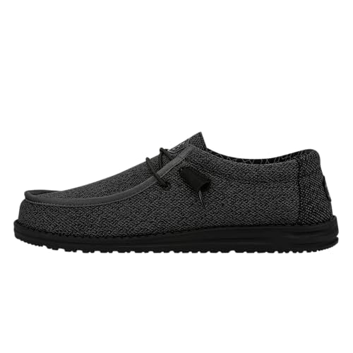 Hey Dude Men's Wally Sox Micro Total Black Men's 8 & Women's 10 | Men's Loafers | Men's Slip On Shoes | Comfortable & Light-Weight