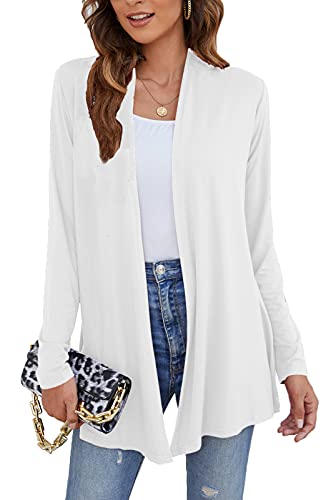 Ladlop Womens White Cardigan Lightweight Summer Open Front Cardigan Sweaters Basic Loose Beach Cover Up Dusters (White, XL)