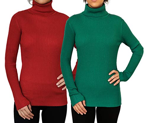 Lisa International Long Sleeve Turtle Neck Pullover Plus Size (12, Red & Green)