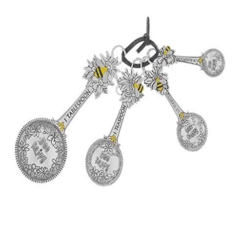 Ganz 4-Piece Set Bee Happy Honeybee Antique Silver Tone Zinc Alloy Measuring Spoon, One Size