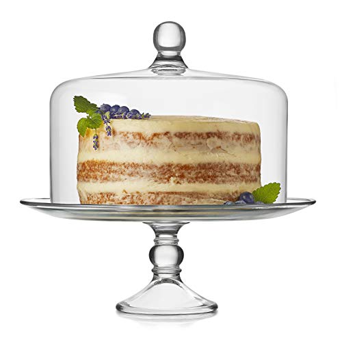 Libbey Selene Glass Cake Stand with Dome Lid, Elegant Curved Footed Glass Cake Holder, Covered Cake Stand, Versatile Glass Dome