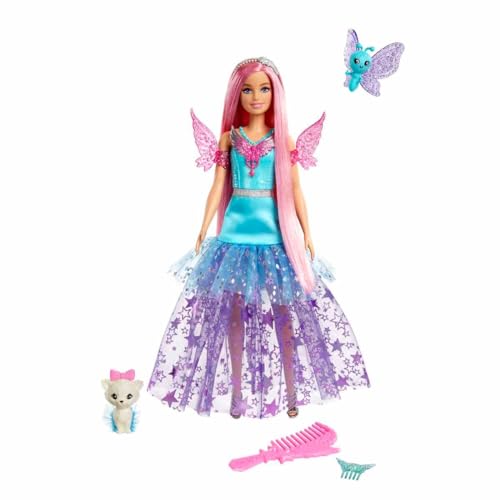 Barbie Doll with 2 Fantasy Pets & Dress, Barbie “Malibu” Doll from Barbie A Touch of Magic, 7-inch Long Hair